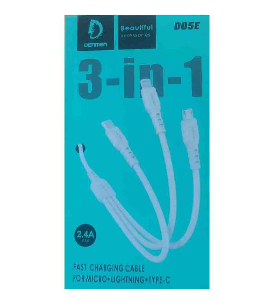 DENMEN 3IN1 FAST CHARGE CABLE D05E -WHITE