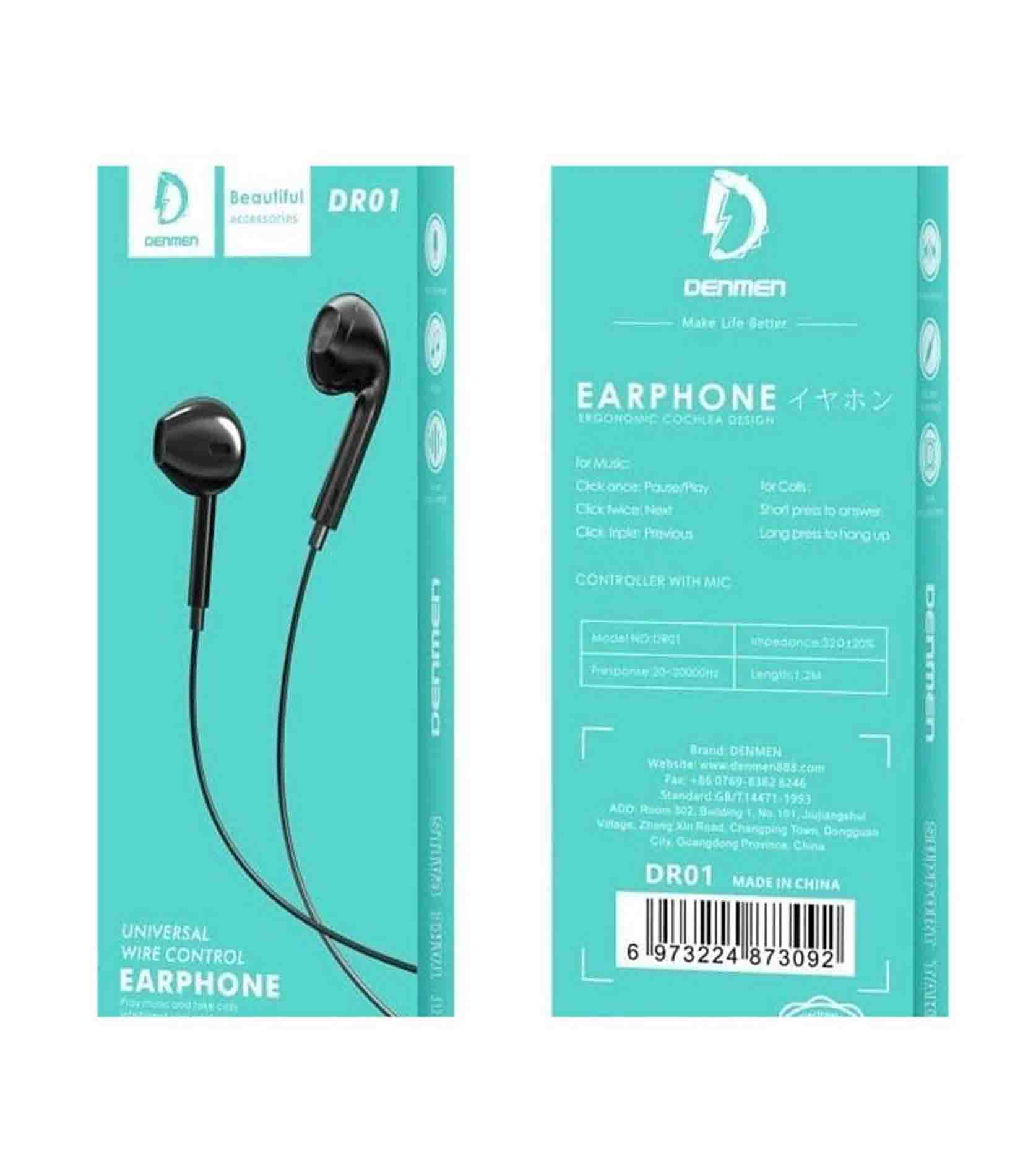 DENMEN DR01 UNIVERSAL WIRE CONTROL EARPHONE