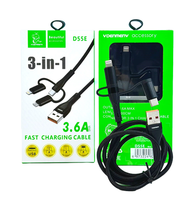 DENMEN D55E 3-IN-1 MICRO+ LIGHTNING +TYPE-C 1M